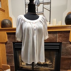 Kalico Queen Vintage Woman's Top Size 40 Cream Color Ribbed Nylon.